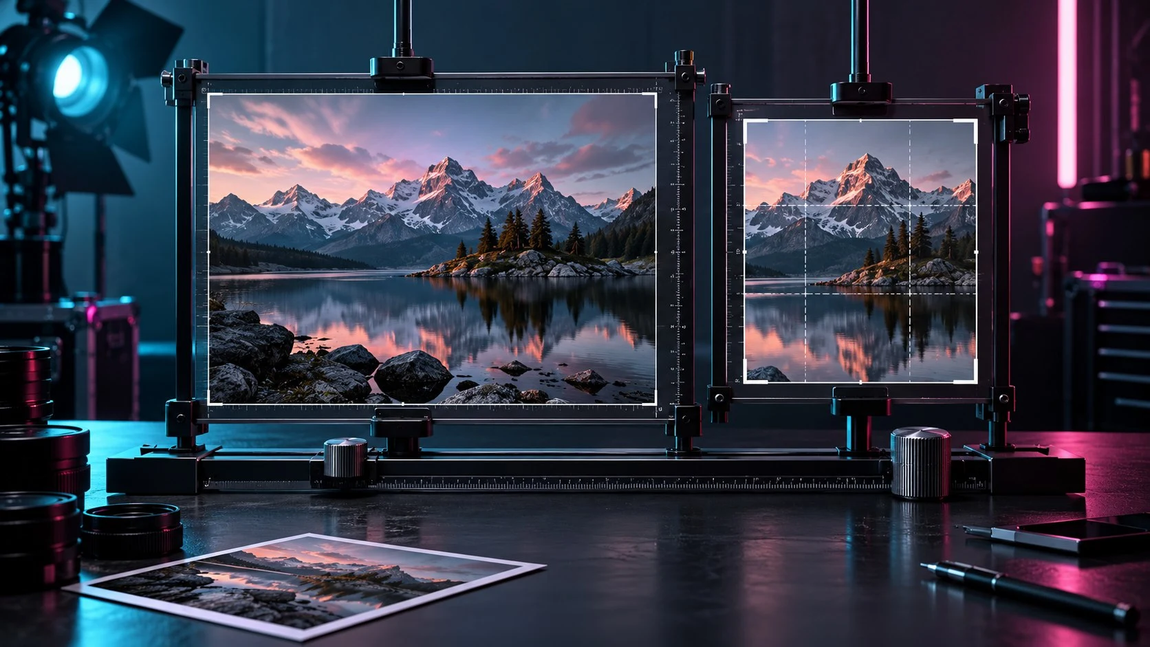 Illustration of a landscape photograph prepared in wide and portrait frames